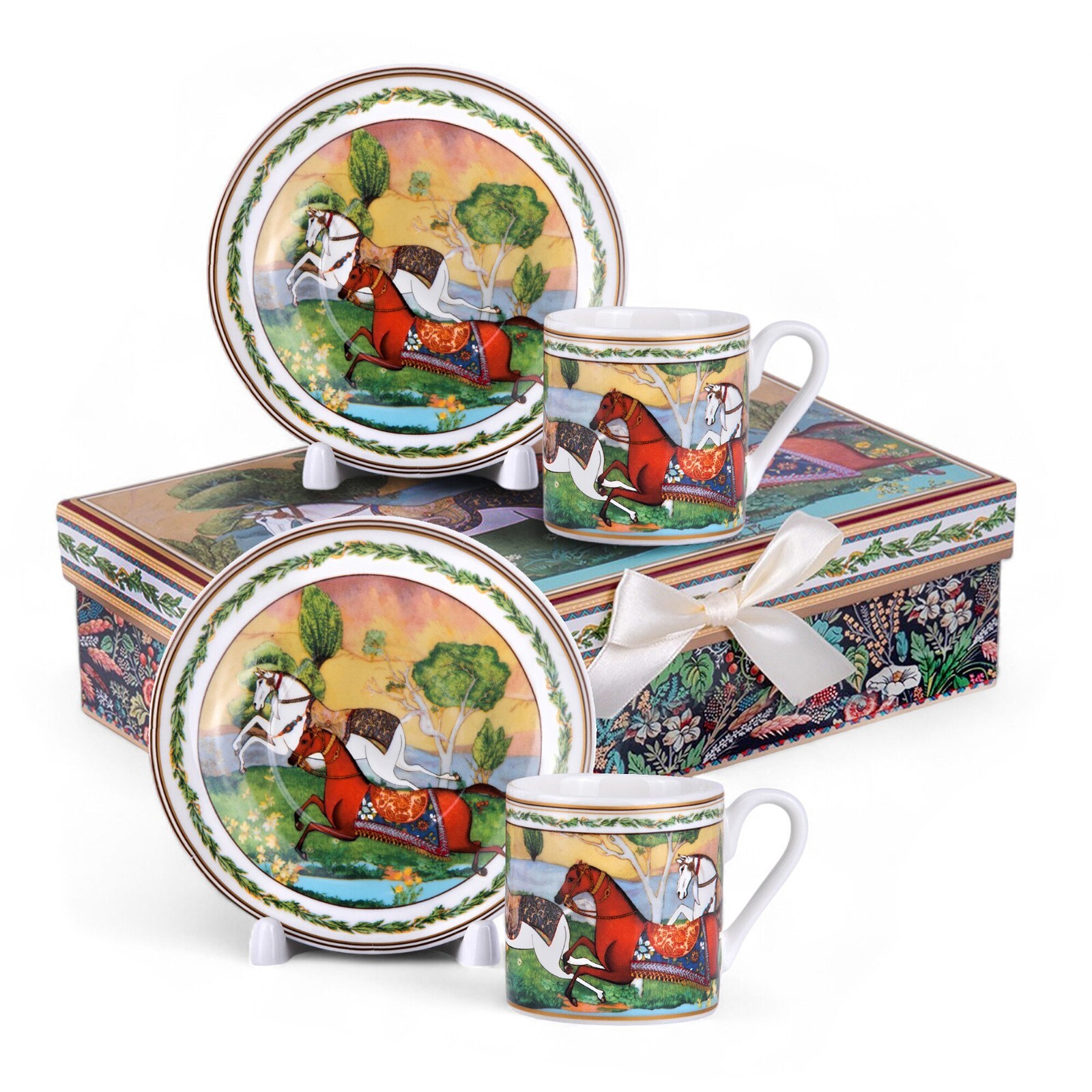 Running Horse Bone China Espresso Cup Set Luxury Demitasse Coffee Cups Set 100ml
