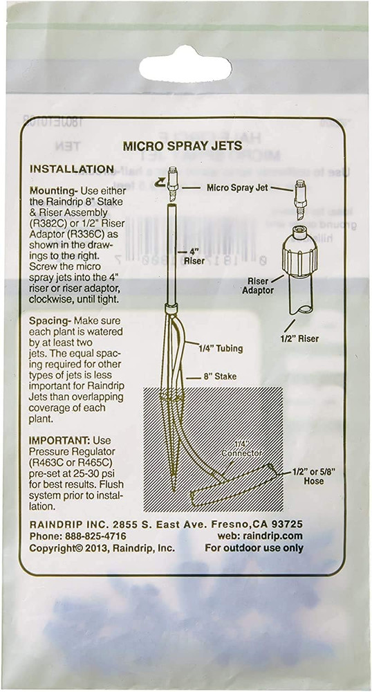 Raindrip 180JET010B, Micro Spray Jet, Half-Circle Pattern, Fan Spray, with 10-32