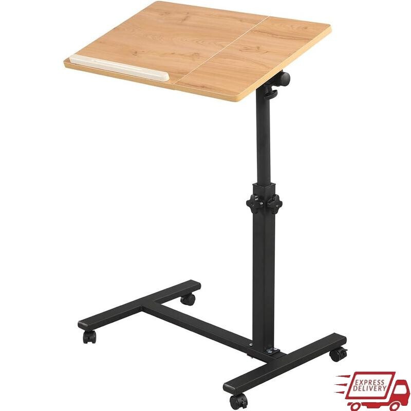 Adjustable Overbed Rolling Desk Mobile Laptop Stand Tilting Table W/ Wheels New