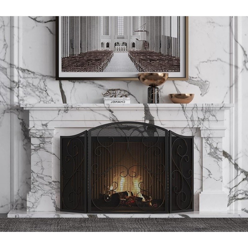 3 Panel Foldable Fireplace Screen Spark Guard Safety Accessories Fire Protection