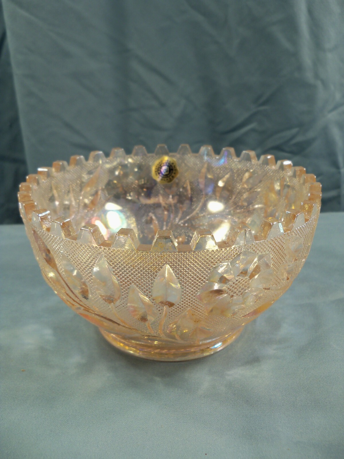 Westmoreland Pink Carnival Glass Wildflower & Lace Finger Bowl / Fireball Bottom
