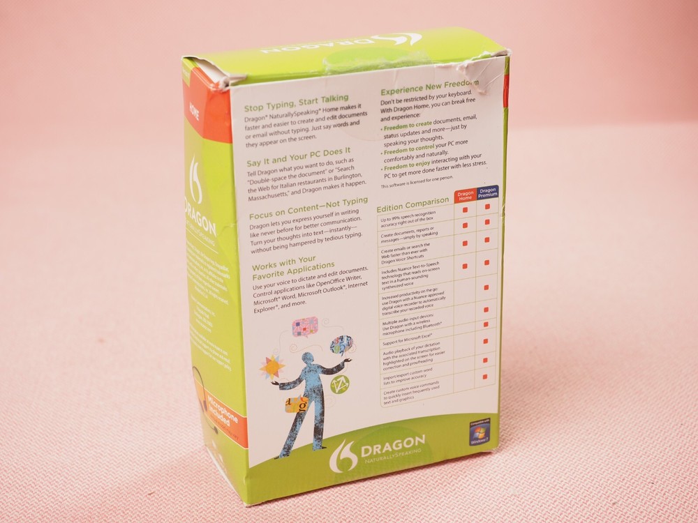 Dragon Naturally Speaking Home Version 11 Speech Recognition Software w/Head Set