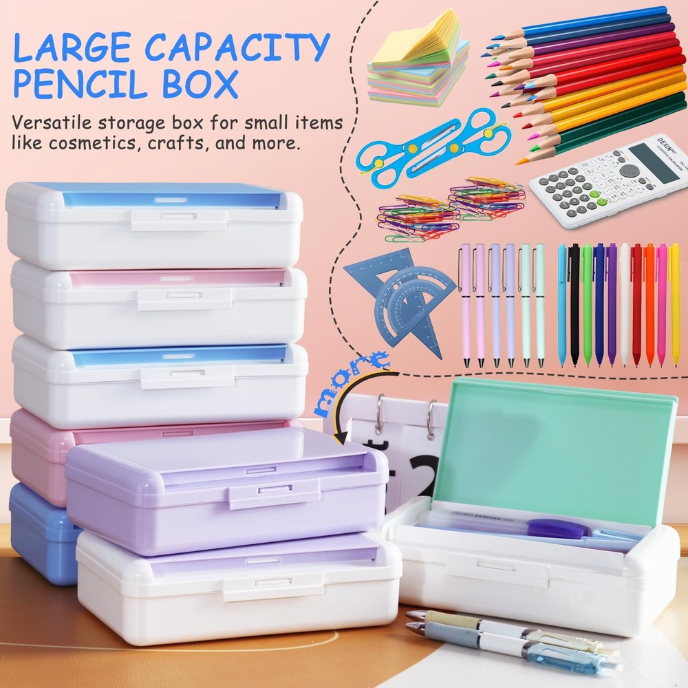 Nuozme Double Layer Pencil Box, Hard Pencil case 2 Compartments, Plastic Larg...