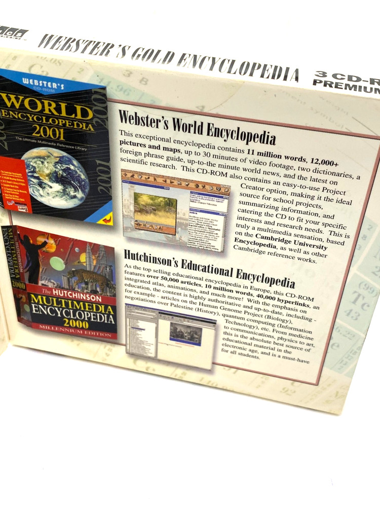 Webster Gold Encyclopidea 2001 PC-CD-Rom Premium 3 disc set. New
