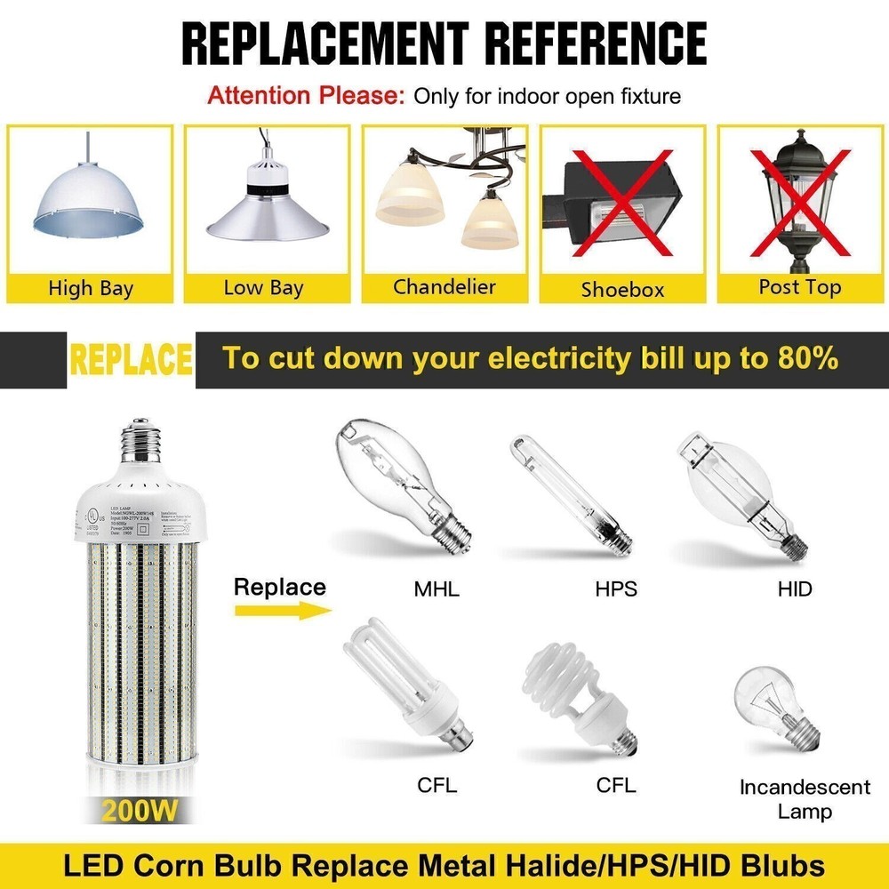 250W LED Corn Light Bulb E39 Mogul Base Bulbs Warehouse Workshop Lighting 5000K