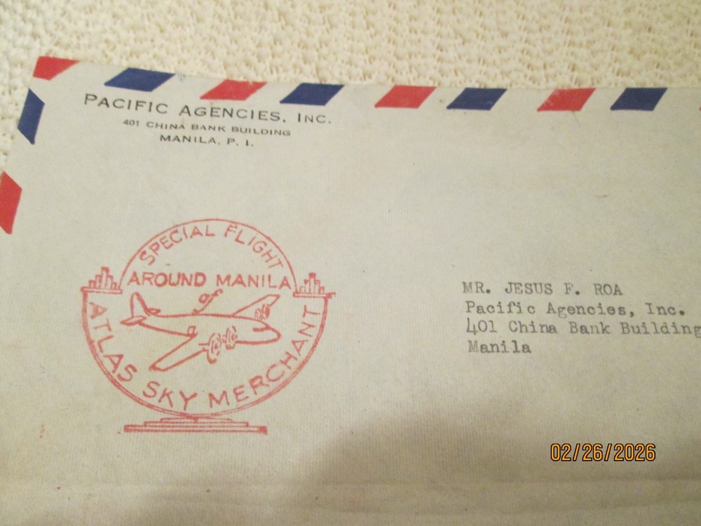SPECIAL FLIGHT MANILA ENVELOPE. SAME ADDRESSES.