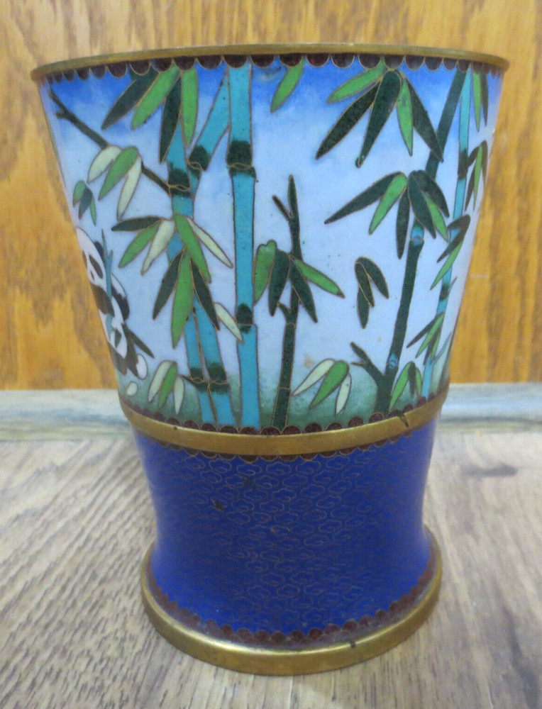 Panda Bears & Greenery Brass Vase/Planter