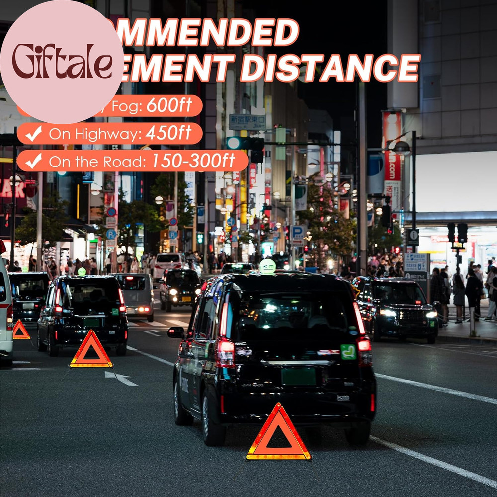 3 Pack Emergency Warning Triangles, Reflective Roadside Safety Triangle Kit with