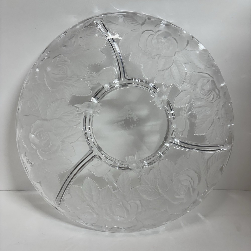 STUDIO NOVA Winter Rose Chip/Dip Server Glass Platter Heavy 14" Boxed Embossed