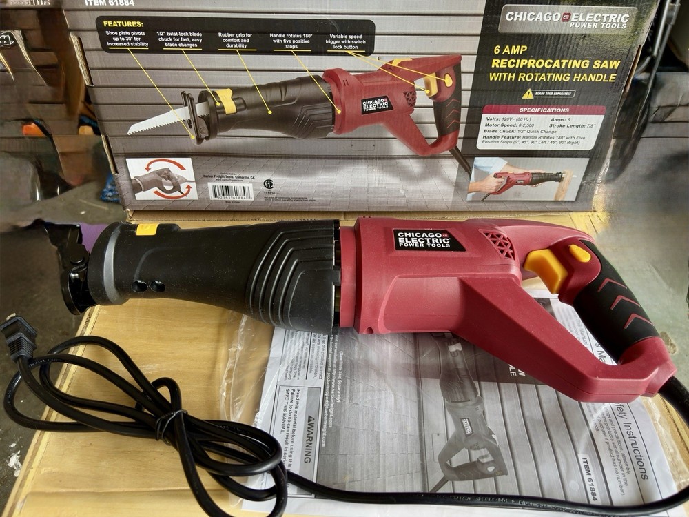 Chicago Electric 6 Amp Reciprocating Saw, Variable Speed Power Tool
