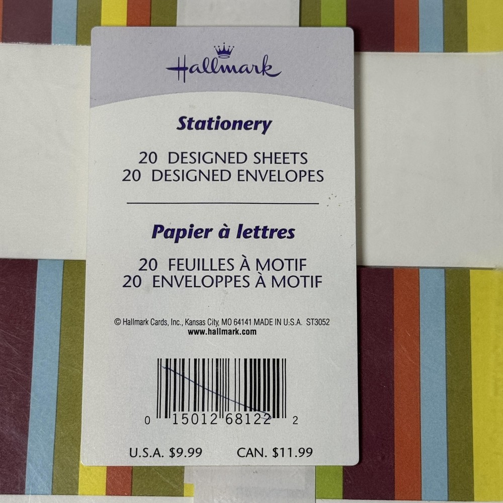 Hallmark Stationery Set 15 Envelopes 11 Sheets Striped Border Multicolor Modern