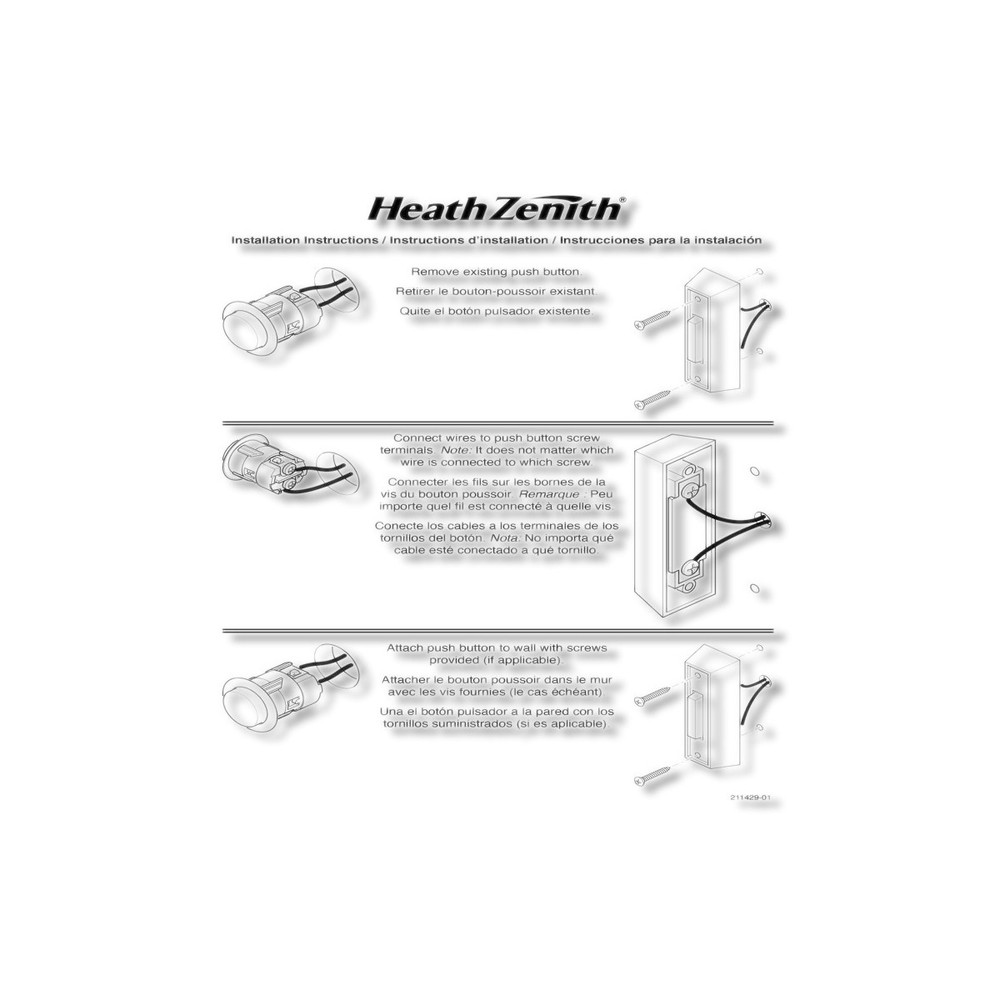 Heath Zenith Plastic Wireless Pushbutton Doorbell 18000132
