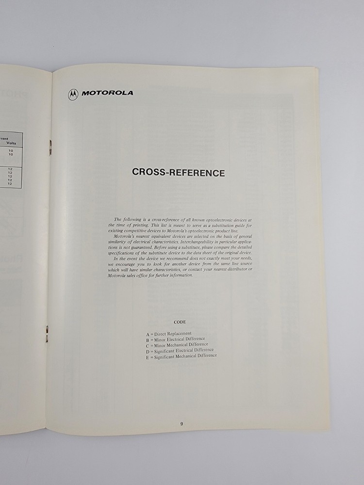 Vintage 1977 Motorola Optoelectronic Cross Reference Guide Retrocomputing Ad