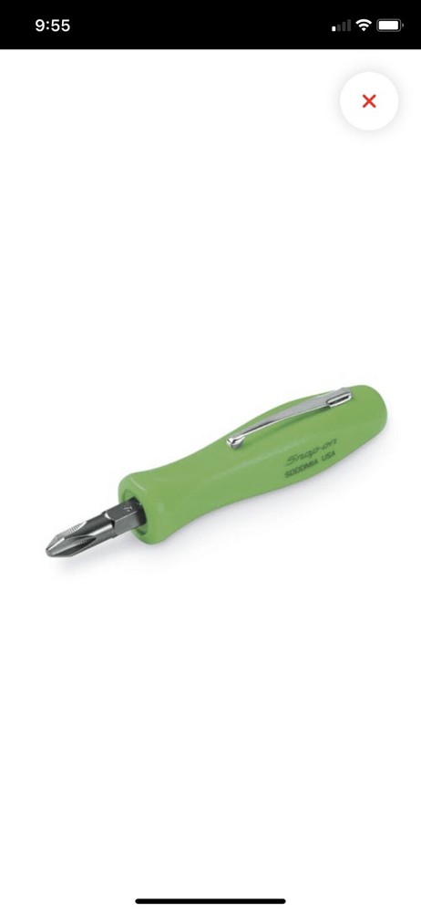 Snap-on Pocket Screwdriver. Reversible Bit. Green