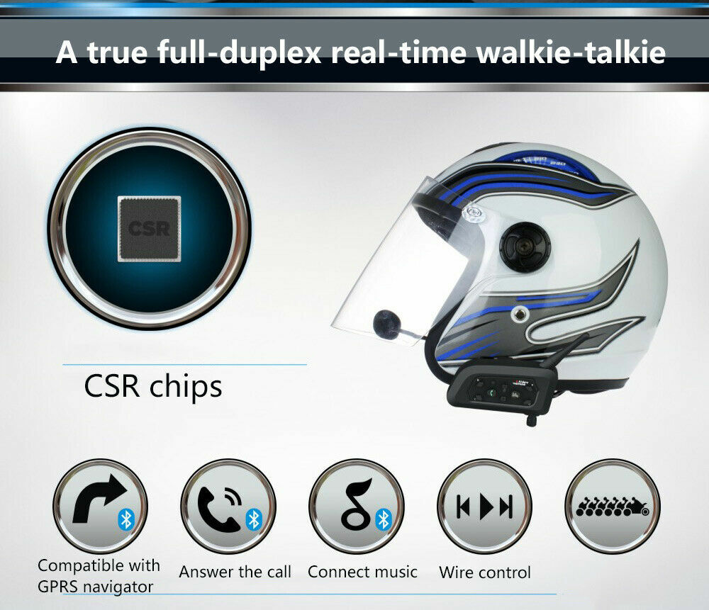 1X 1200M INTERCOM BLUETOOTH MOTORCYCLE HELMET INTERPHONE HEADSET FOR 6 RIDERS V6