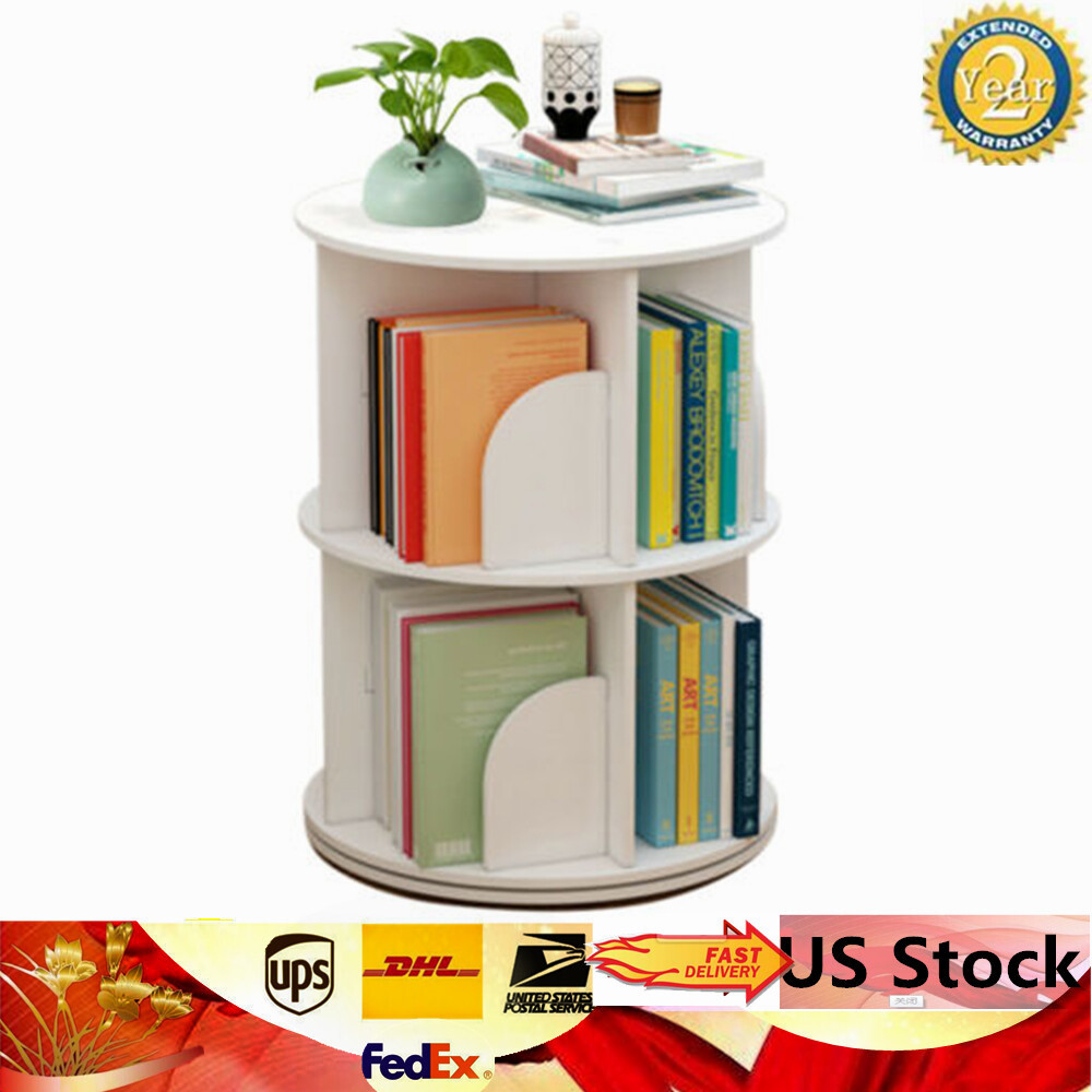 360° 2 layers Rotating Bookshelf Organizer Standing Storage Shelf Bedroom Study
