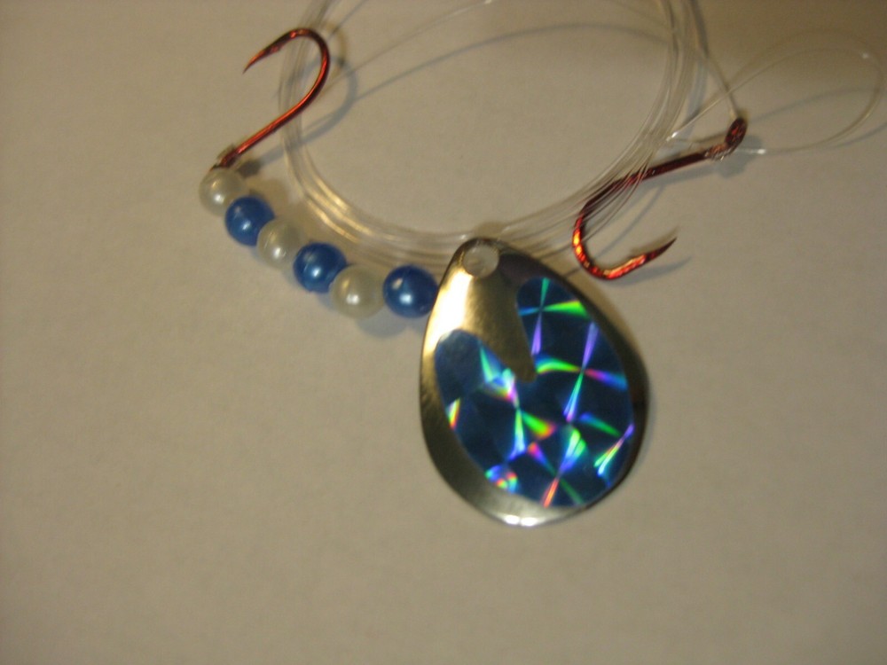 Walleye 2 Hook Spinner Rigs Crawler Harness (Holographic Blue)