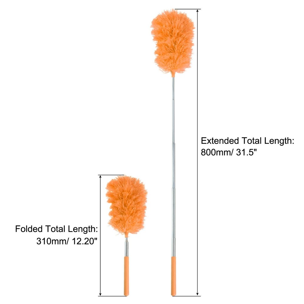 Microfiber Cleaning Duster, 12" to 31.5" Washable Extendable Brush Orange