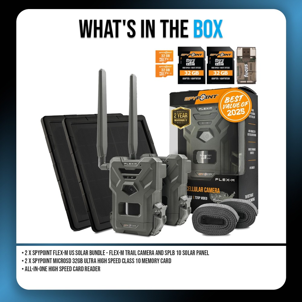 Spypoint FLEX-M Trail Camera and SPLB 10 Solar Panel Bundle with Accessories