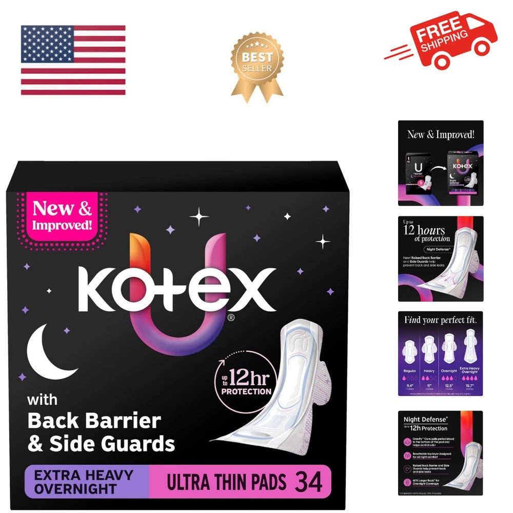 Ultra Thin Overnight Pads with Wings, Extra Heavy Absorbency, 34 Count Packag...