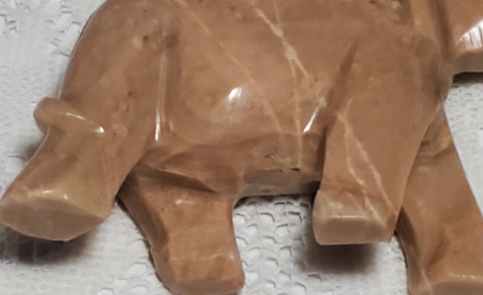 Natural Pink Blush Stone Elephant Hand Carved Marble Trunk Up for Good Luck Vtg