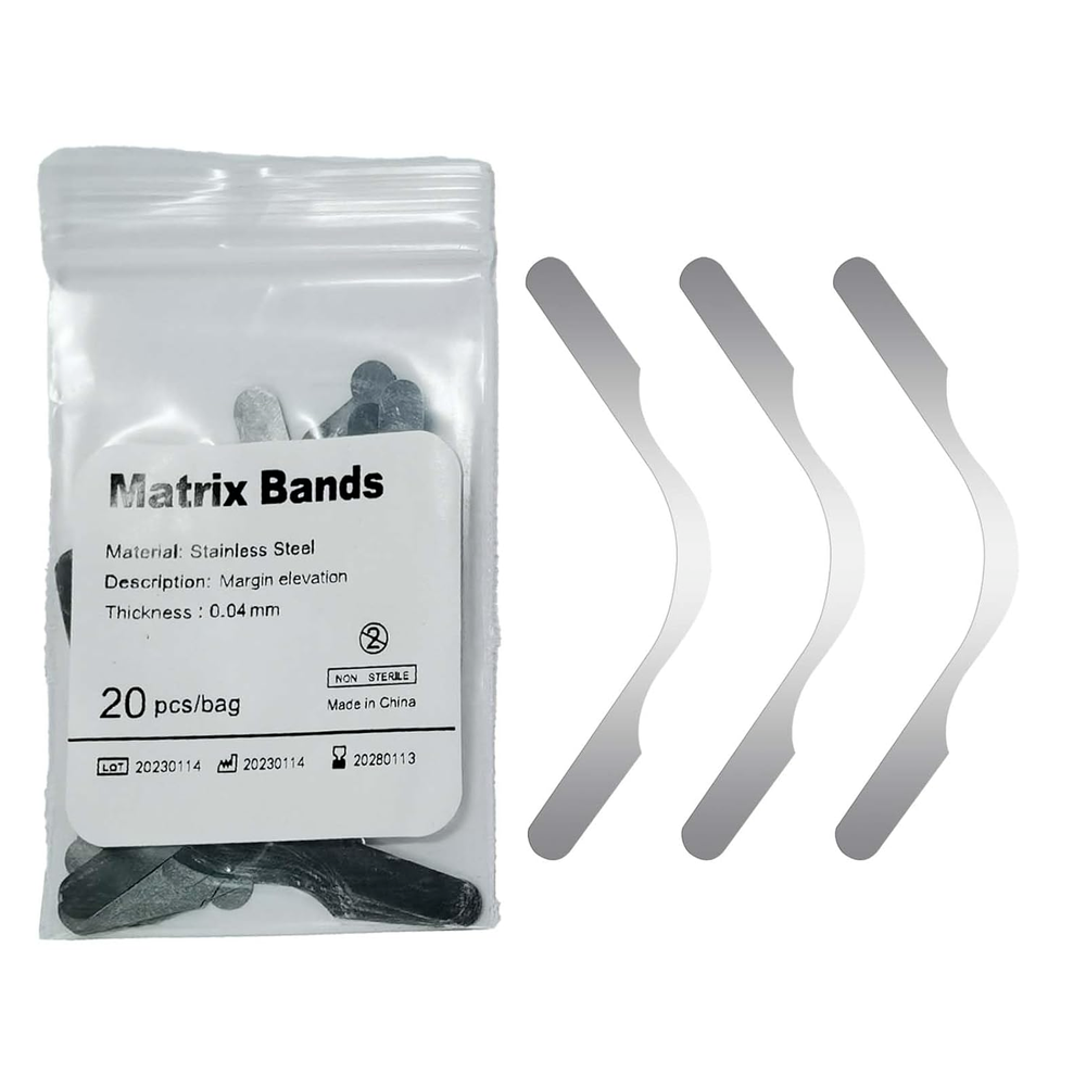 100 Pcs Dental Matrix Bands Tofflemire Type 0.04mm Margin Elevation Matrices