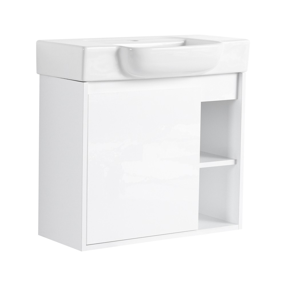 Modern Wall-Mount Bathroom Vanity with Soft-Close Door, Glossy White