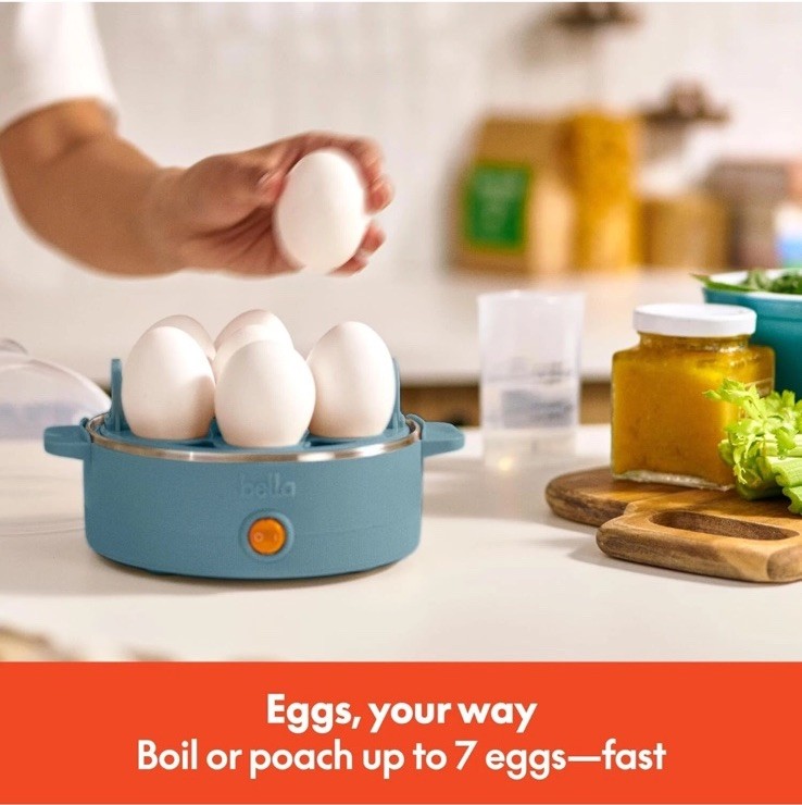 Bella Electric Egg Cooker, 7 Eggs Capacity Tray, Single Stack, for Poached, Scra