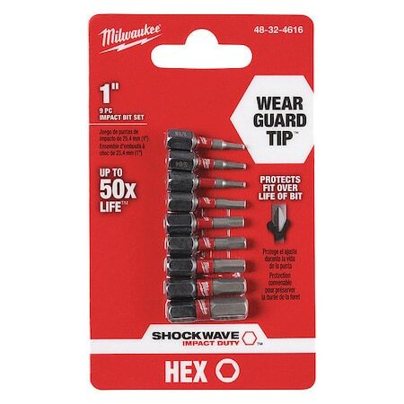 Milwaukee Tool 48-32-4616 Shockwave Impact Hex Insert Bit Set -9Pc