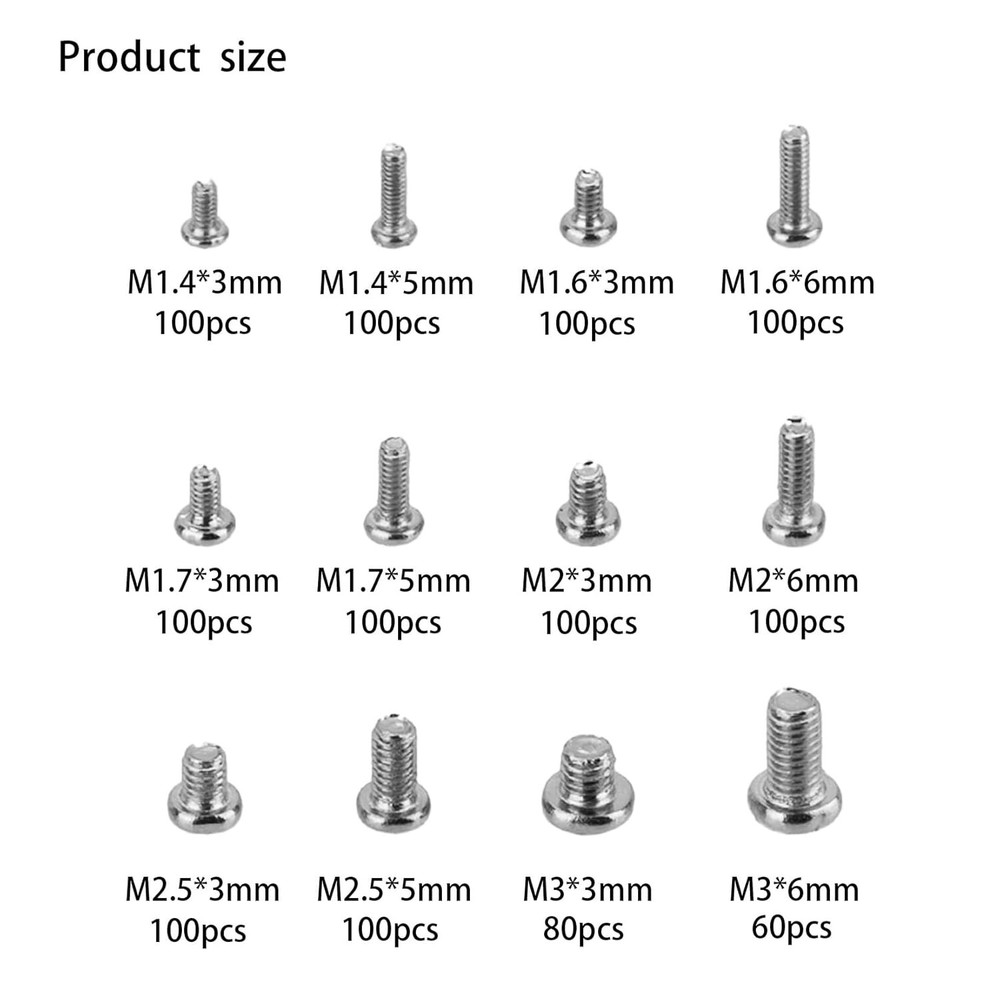 1140Pcs Tiny Screws Electronics M1.4 M1.6 M1.7 M2 M2.5 Replacement Computer Kit