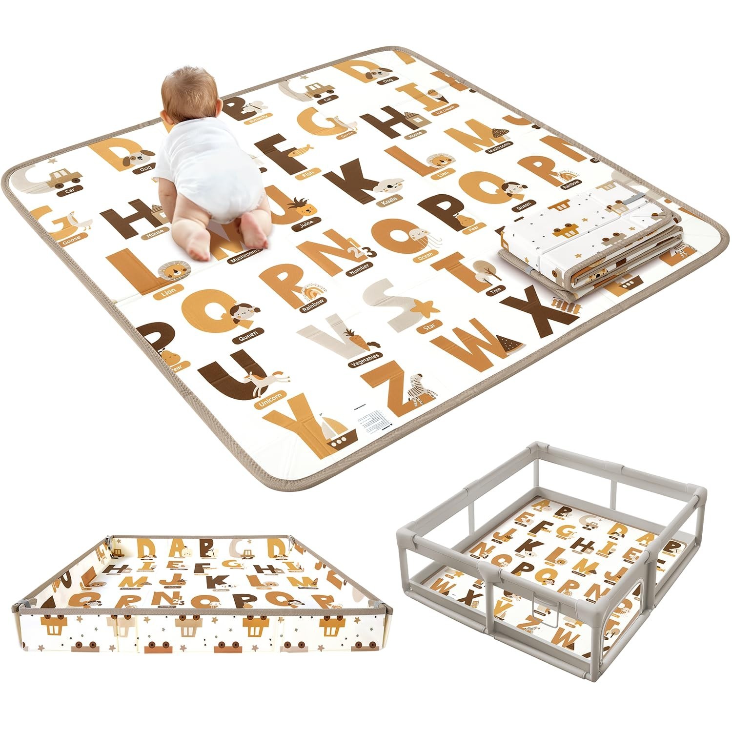 Foldable Baby Play Mat, Waterproof Double-Sided Cushioned Activity Play Mat, So