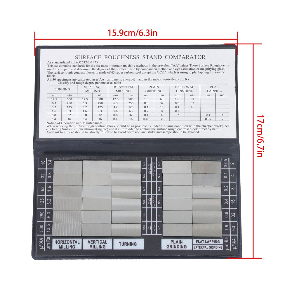 Surface Roughness Comparator Set Ra0.05-12.5mm, 30 Specimen Blocks for Machining