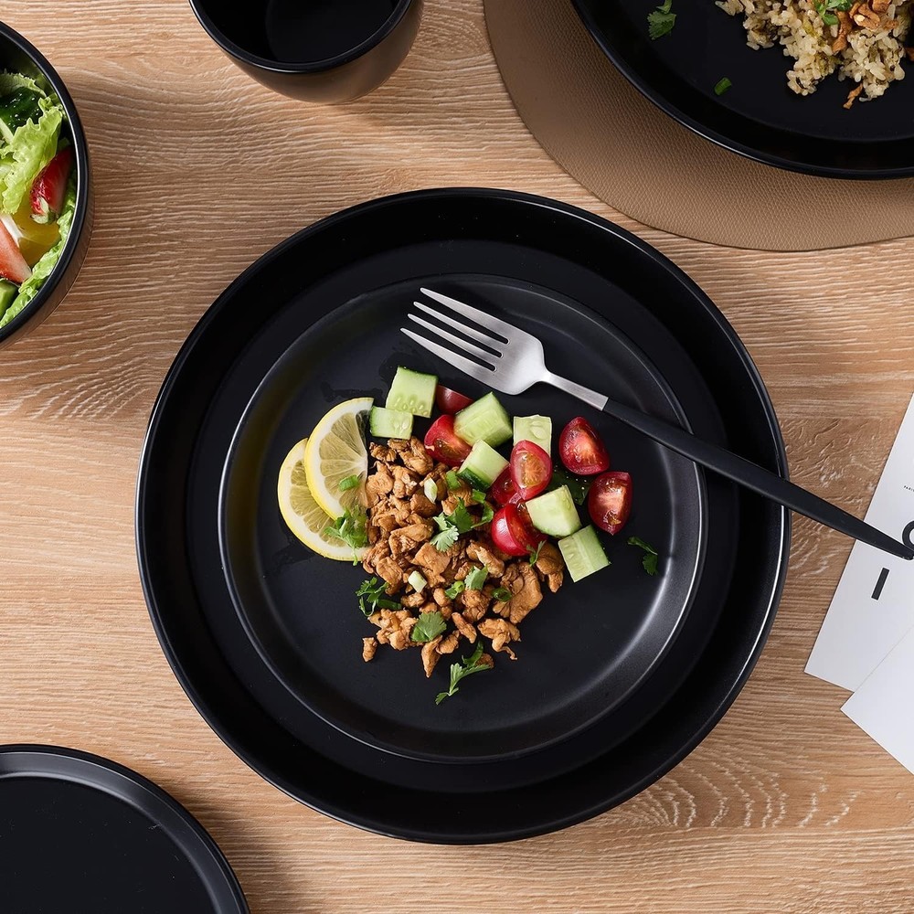Jules 16-Piece Stoneware Dinnerware Set for 4 - Matte Black, Durable & Elegant