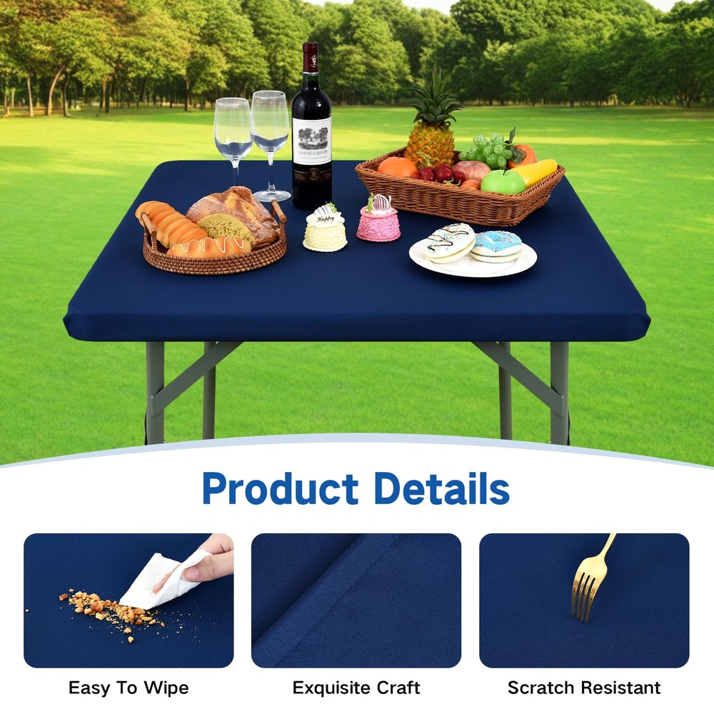 Square Elastic Fitted Tablecloth, Windproof Polyester Table Cover, Scratch Re...