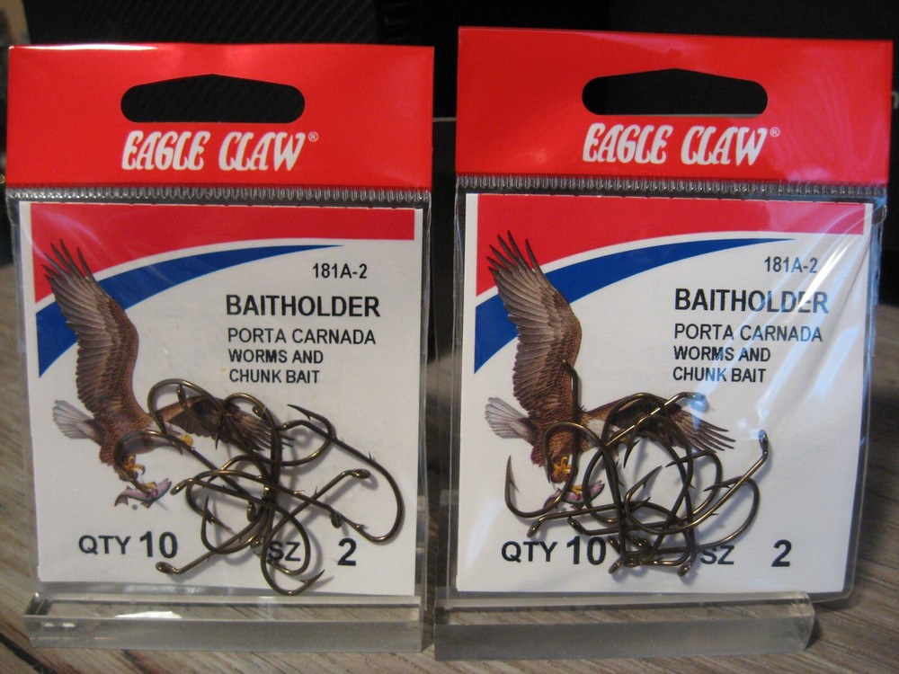 2 Packs Eagle Claw 181A BaitHolder Fish Hooks - Bronze - Size 2