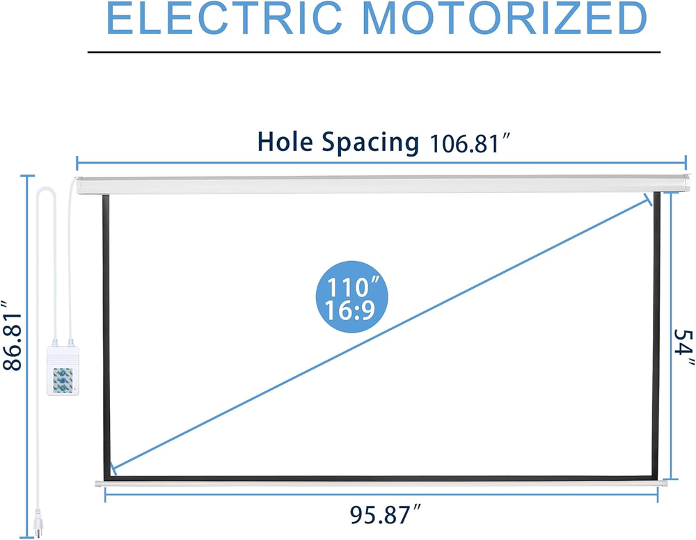 110" Motorized Projector Screen Electric Diagonal Automatic Projection 16:9 HD M