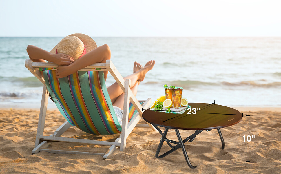 VILLEY Bamboo Round Folding Camping Table Halffold Portable Table Load 176 lbs