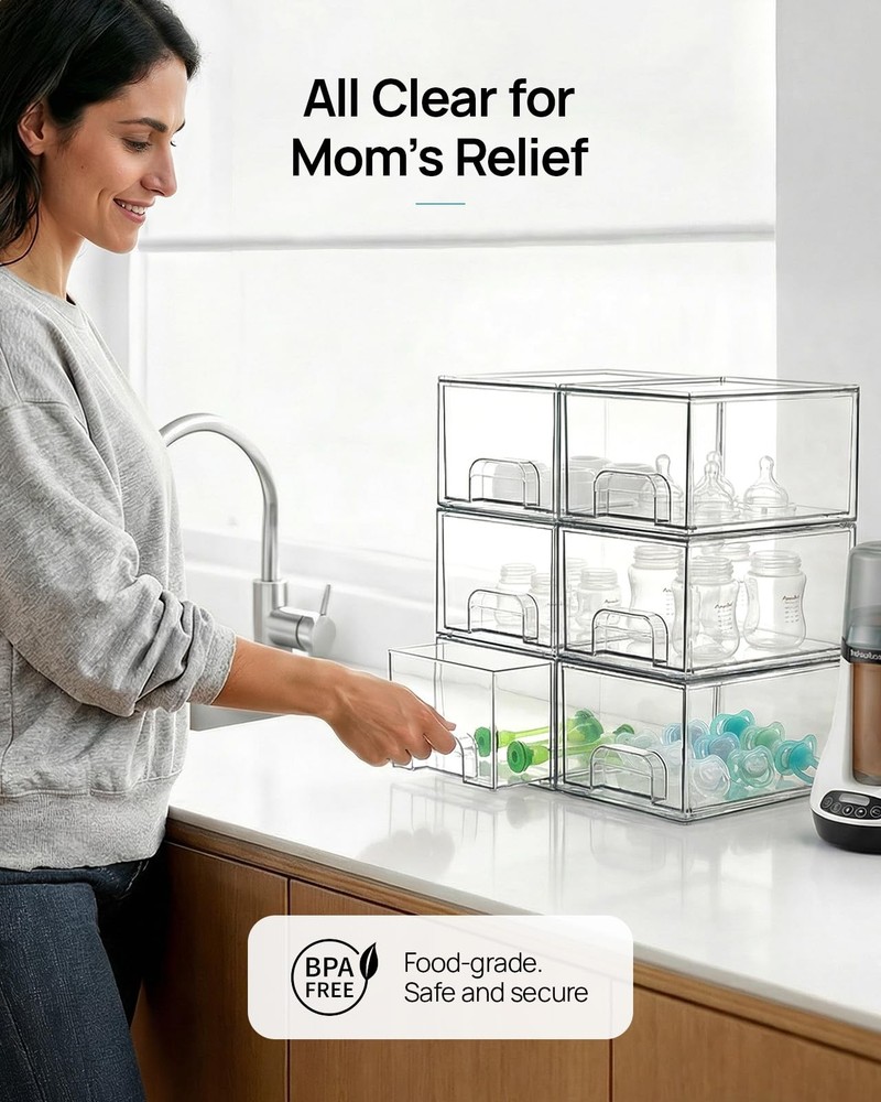 4 Pack Small Clear Stackable Storage Drawers,Acrylic Bathroom Makeup Organize...