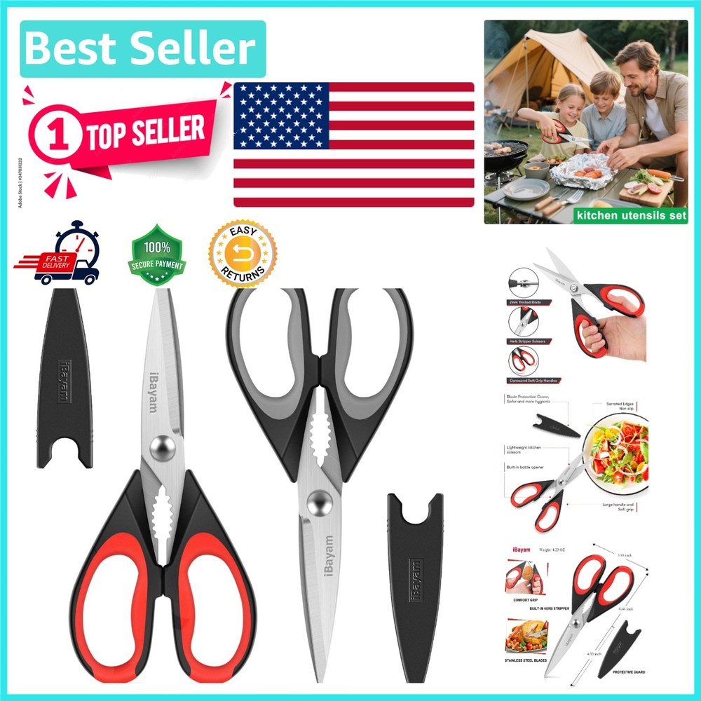 Versatile 2-Pack Kitchen Scissors - Multi-Purpose Heavy Duty & Dishwasher Safe