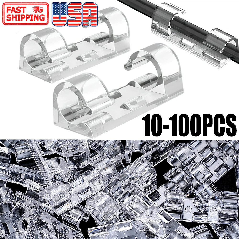 10-100 Cable Clips Self-Adhesive Tie Cord Management Wire Holder Organizer Clamp
