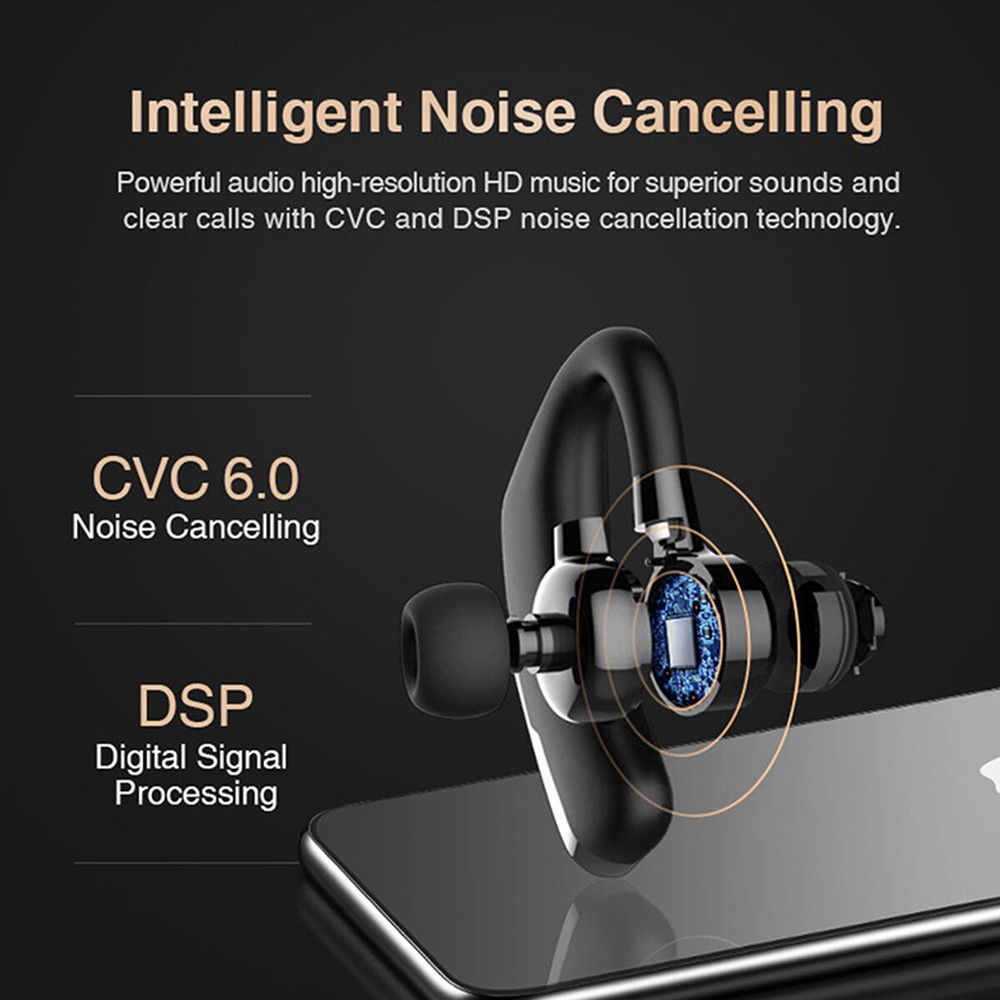 Trucker Wireless Headset Bluetooth 5.2 Earpiece Dual-Mic Earbud Noise Cancelling