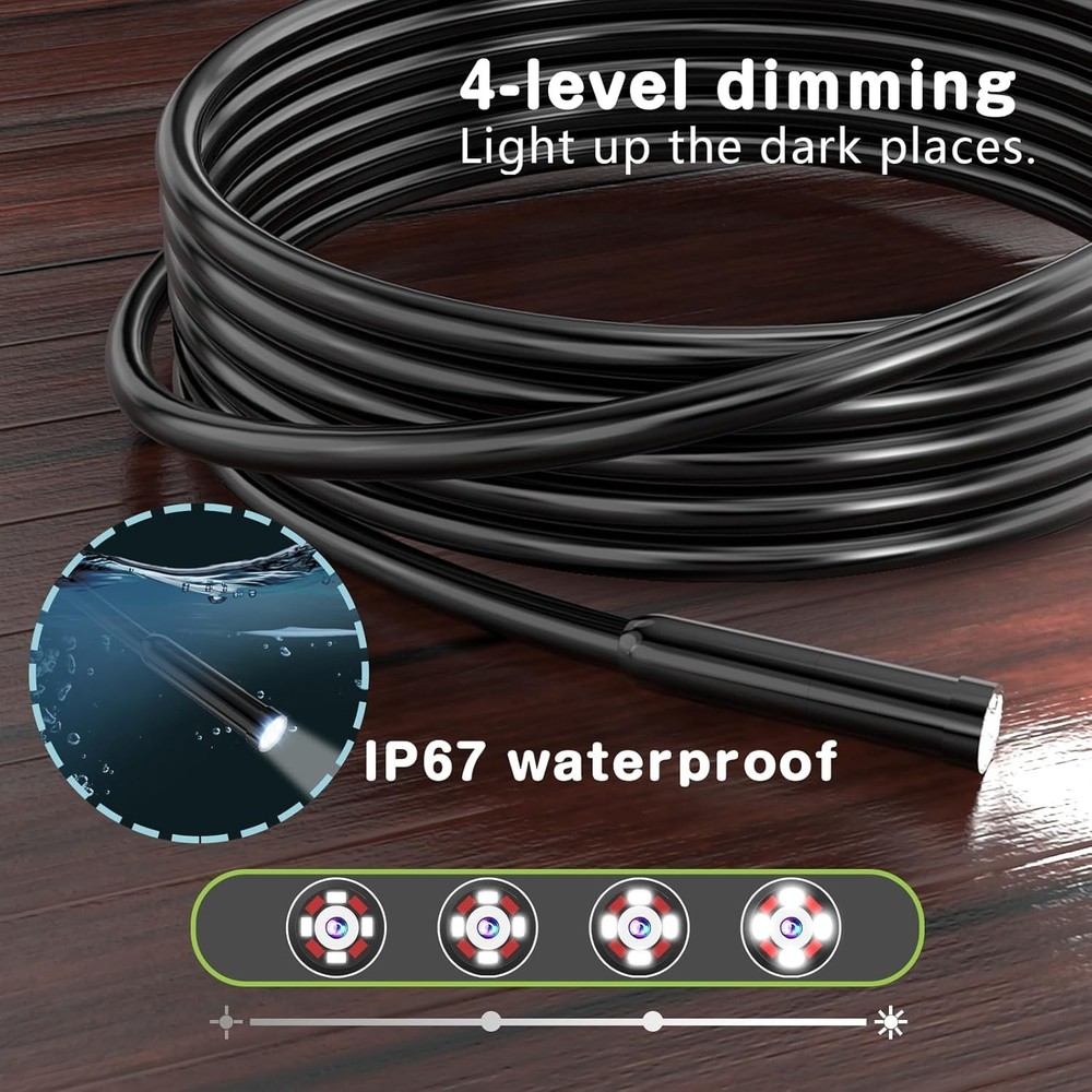 Night Vision Borescope Camera, 5" IPS Screen, 16.5FT Cable, IP67 Waterproof