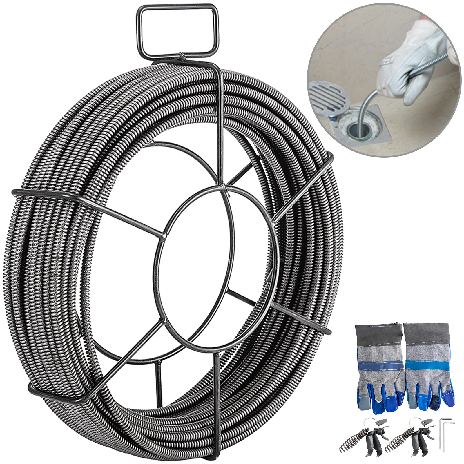 VEVOR 100Ft Drain Cable Sewer Cable 1/2In Drain Cleaning Cable Auger Snake Pipe