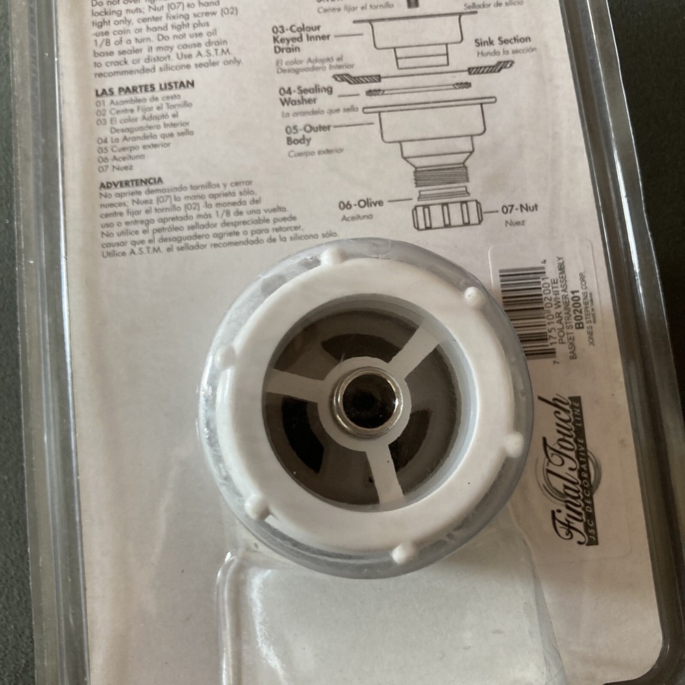 Jones Stephens B02001 Polar White Basket Strainer Assembly