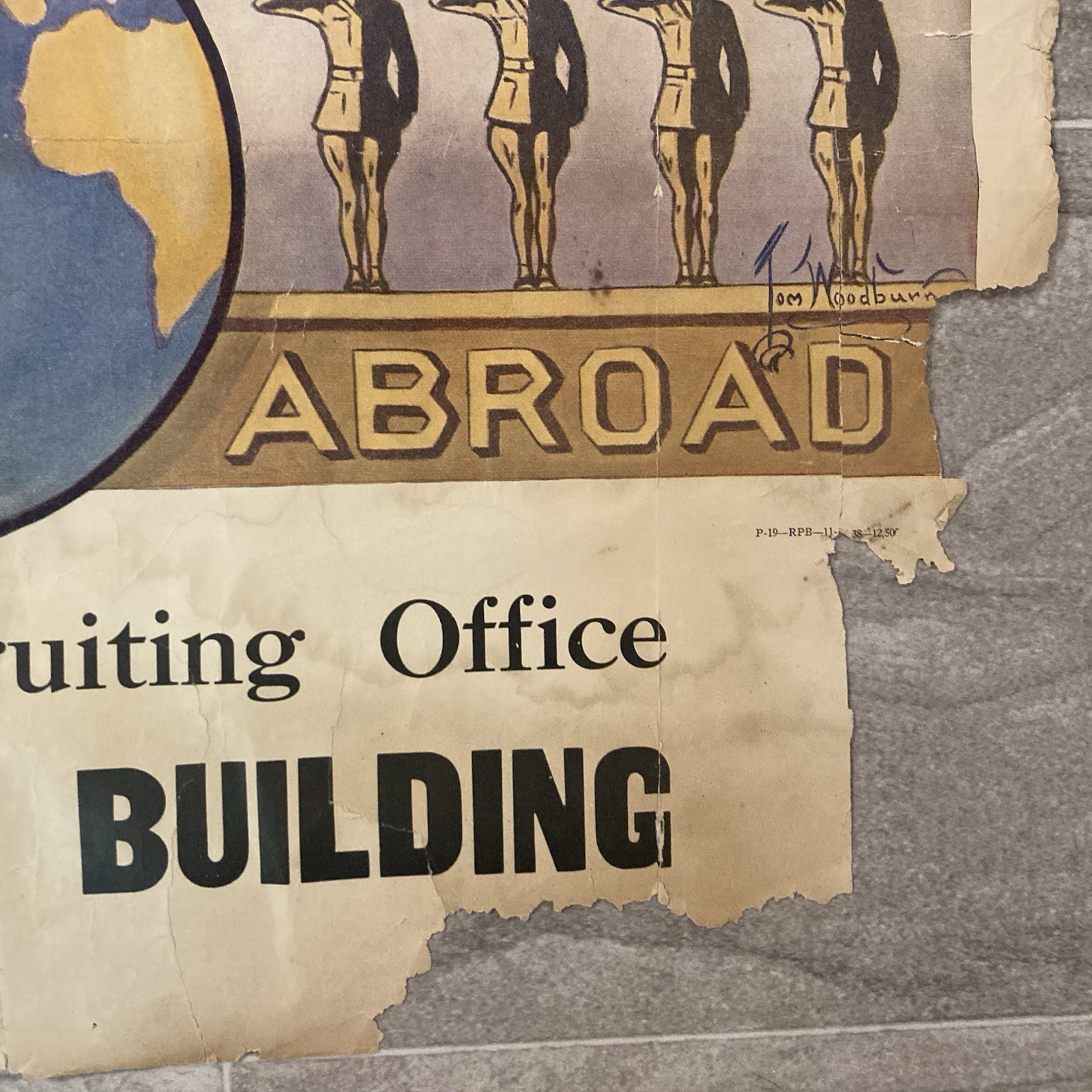 ORIGINAL WW2 UNITED STATES ARMY POSTER AT HOME ABROAD TOM WOODBURN 38”x28 #1