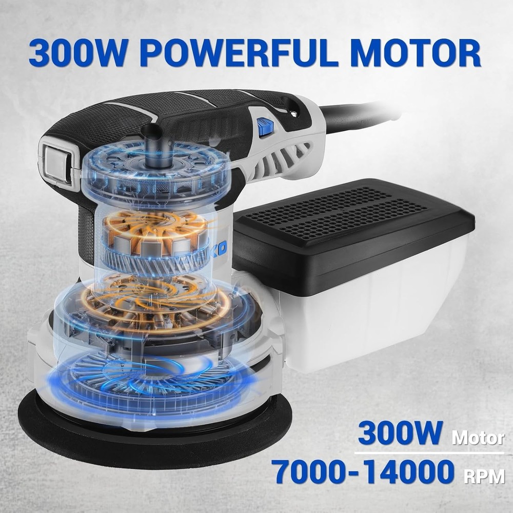 5” Electric Orbital Sander: 6 Variable Speeds & Enhanced Dust Collection System