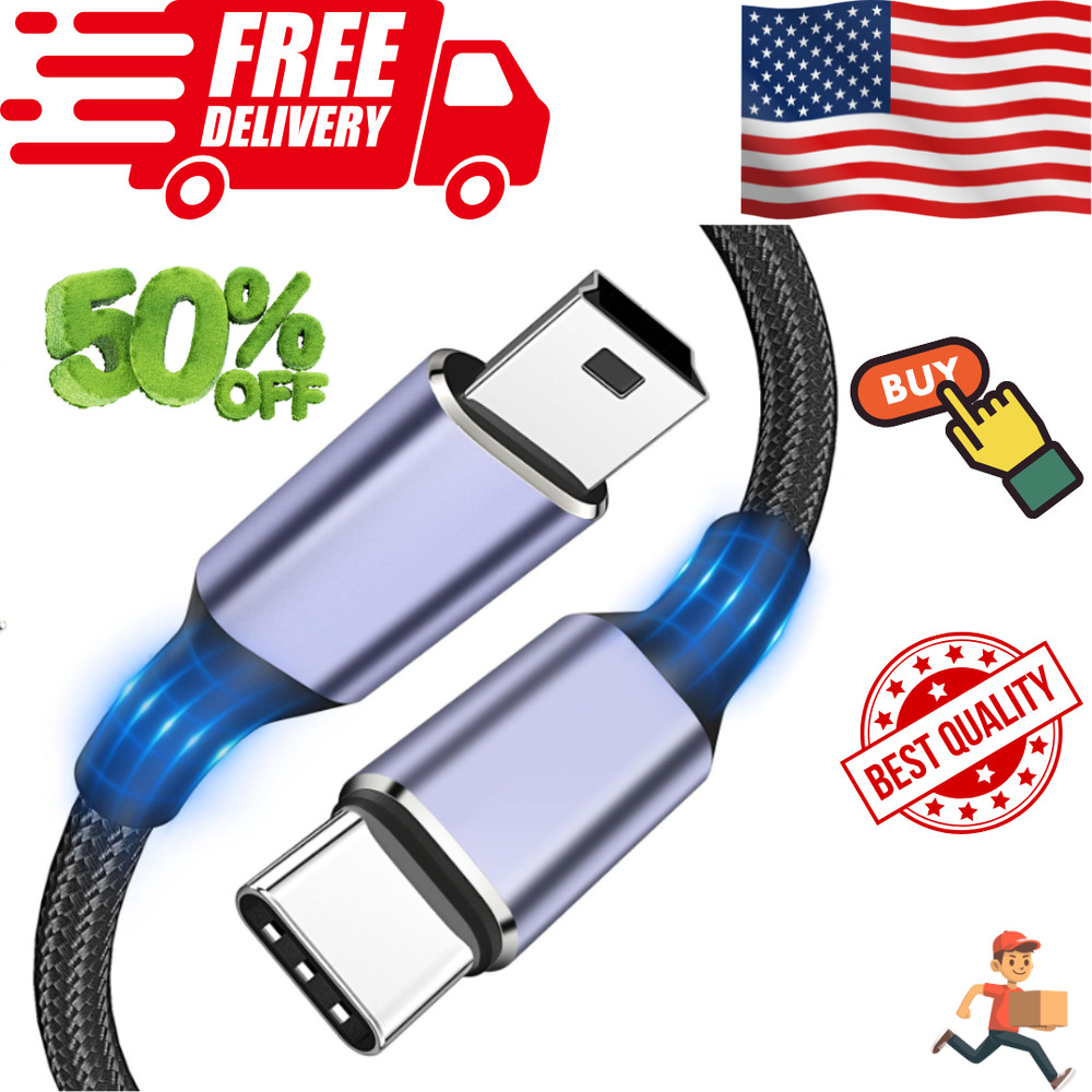 USB C to Mini USB Cable 1FT, [Aluminum Shell, Braided] Durable Mini