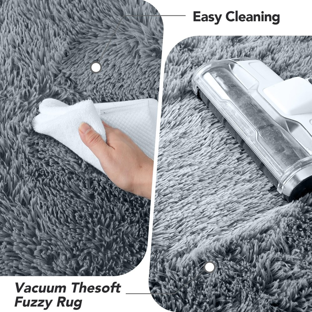 Fluffy Area Rug for Bedroom: Grey Plush Soft 3' x 5' (Rectangular),