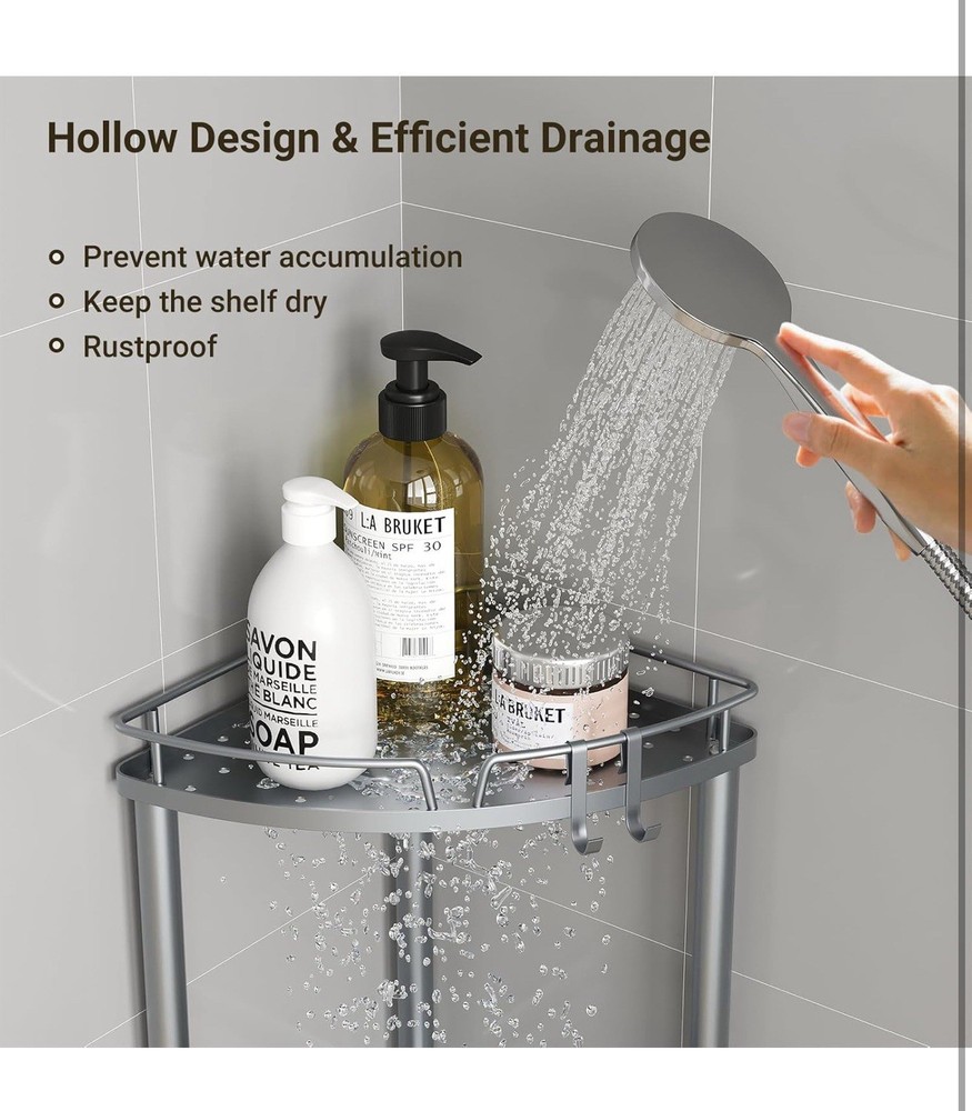 3 Tier Corner Shower Caddy Standing Rustproof Metal Organizer Adjustable ELYKEN