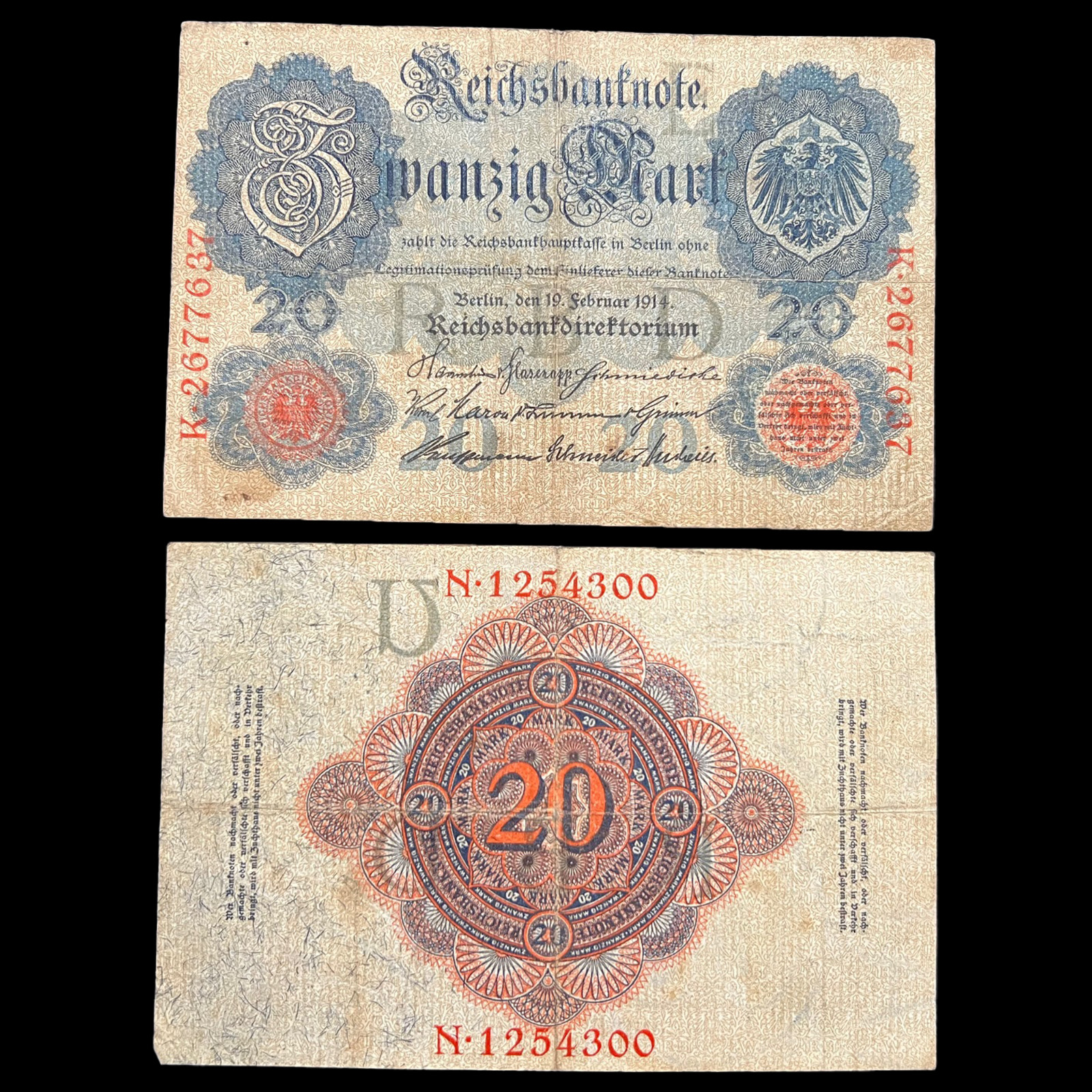 3x 1914 German 20 Mark Banknote World War One Currency Fascism Hyperinflation